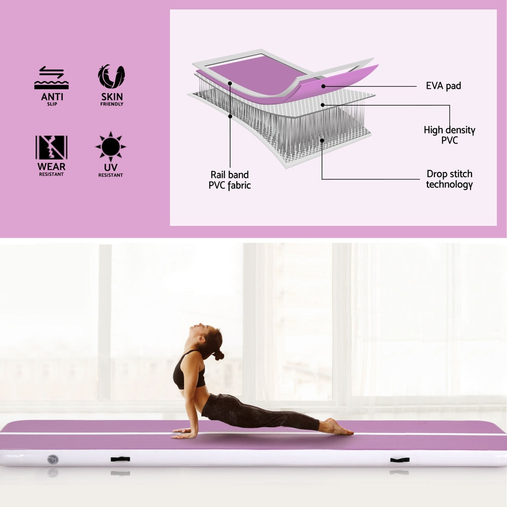 Everfit 4M Air Track Gymnastics Tumbling Exercise Cheerleading Mat Inflatable Purple