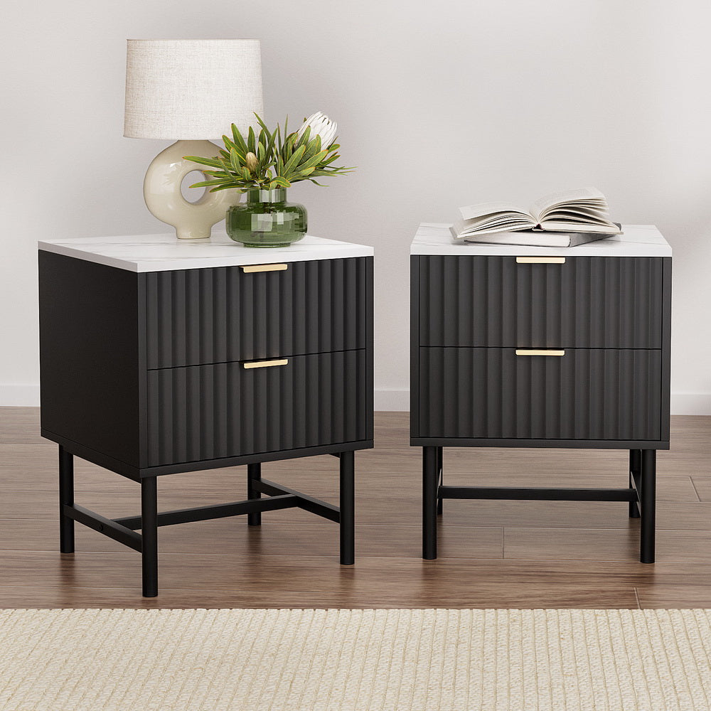Artiss 2x Bedside Table 2 Drawers - Black
