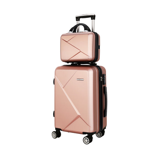Wanderlite 2Set 20 Inch Luggage Case with 12 Inch Handheld Luggage Box Hard Shell Travel Suitcase TSA Lock Rose Gold