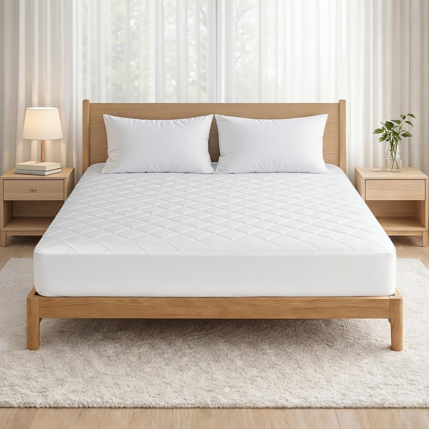 Giselle Waterproof Mattress Protector 100% Cotton Quilted Fitted Cover Double