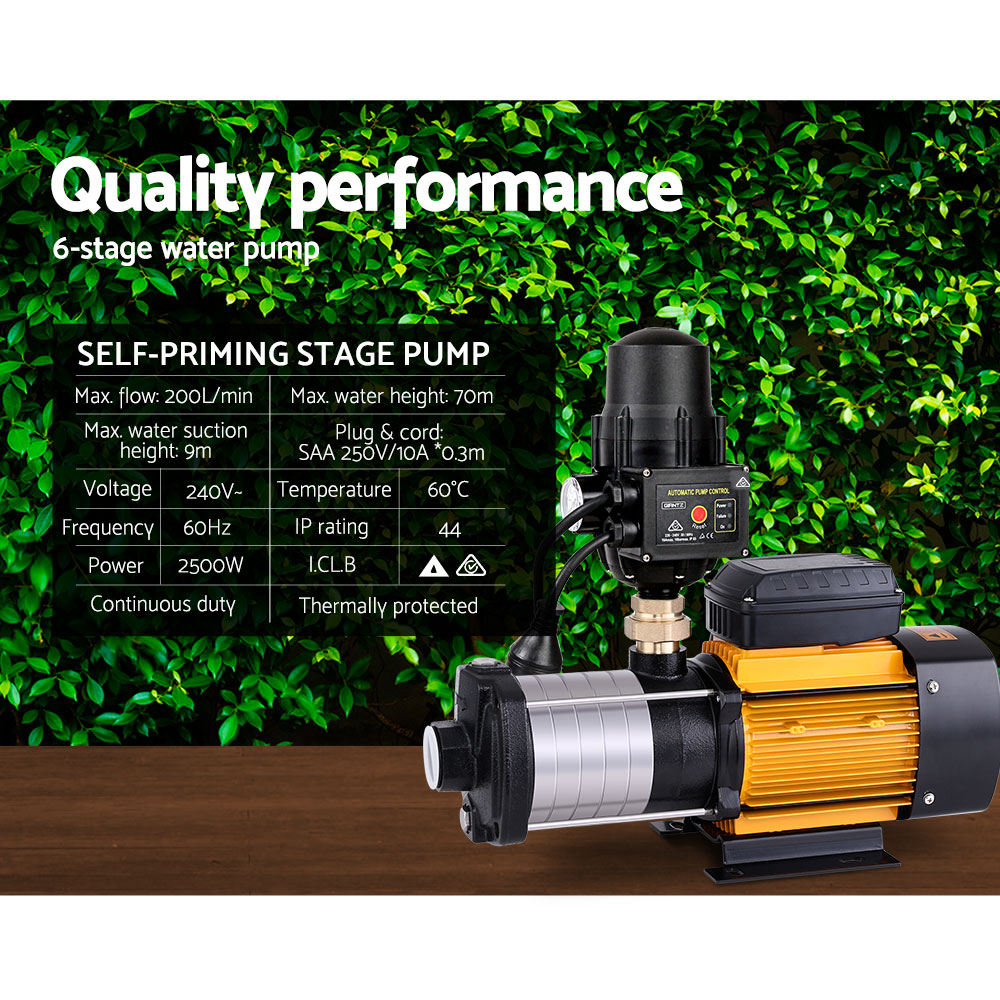 Giantz Garden Water Pump High Pressure 2500W 6-Stage Tank Irrigation Black