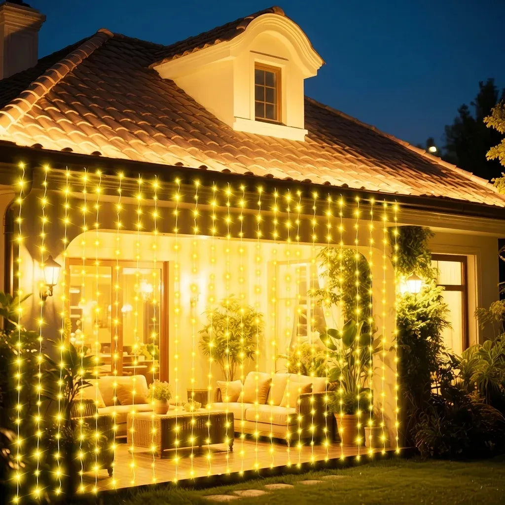 3×3M Blue Solar Curtain Fairy Lights 300 LEDs with 12 Lighting Modes