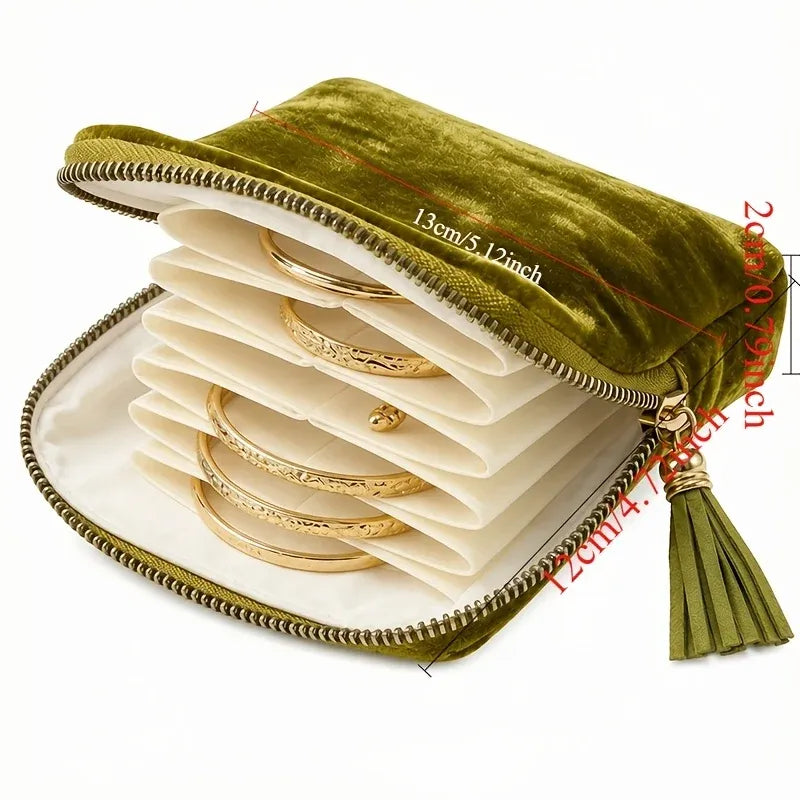 Peacock Blue Velvet Travel Pouch Portable Zippered