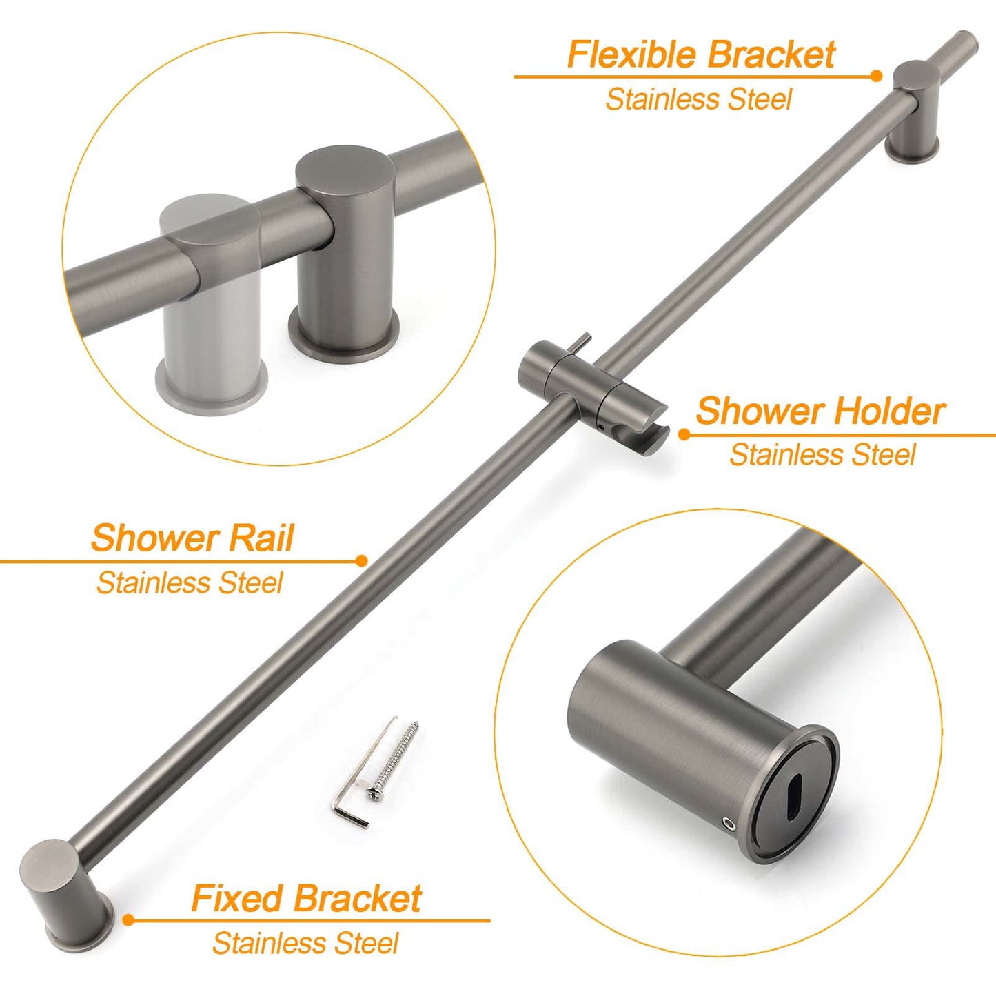 Gun Metal Grey Brass 850mm Long Sliding Rail Bar Swivel Handheld Shower Holder Bracket