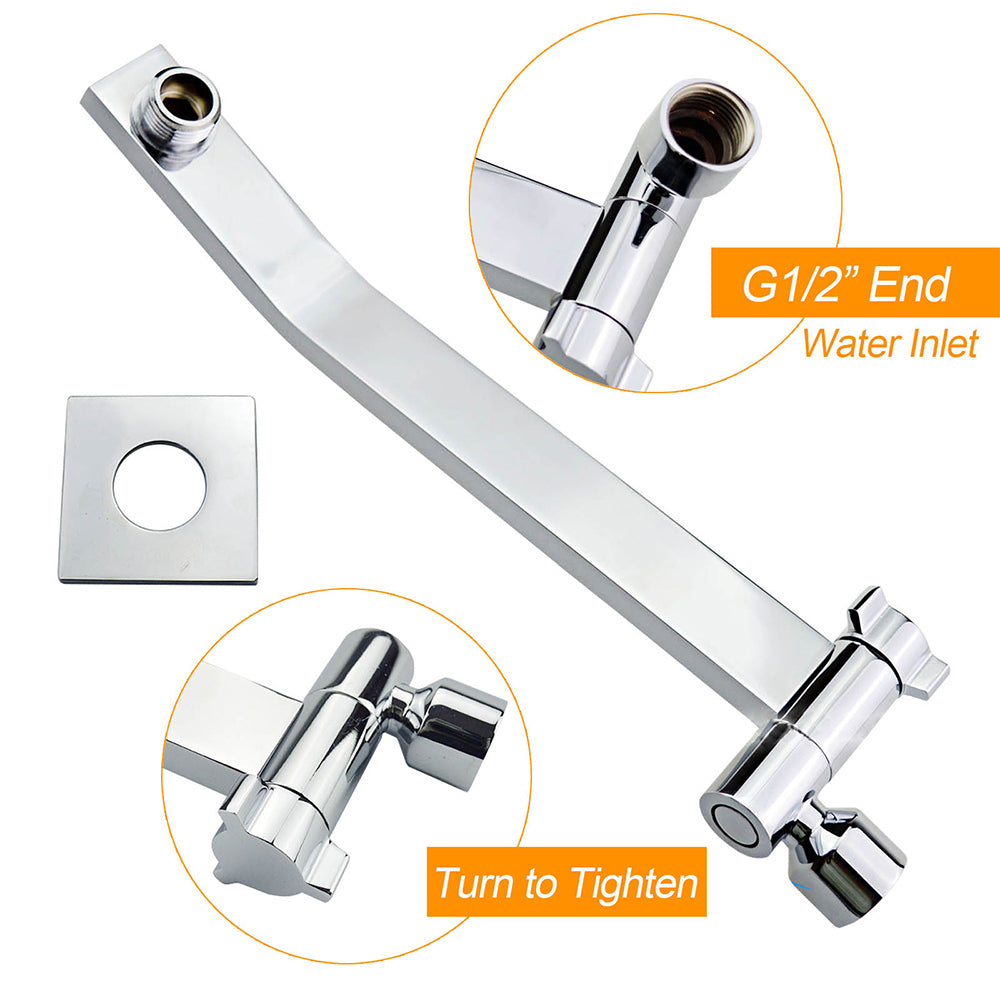 Square Chrome Brass Up & Down Adjustable Wall Mounted Shower Arm For Shower Head