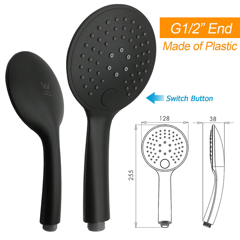Matt Black Round 8" Shower Head Sliding Rail Arm 3 Modes Handheld Arm Dual Combo