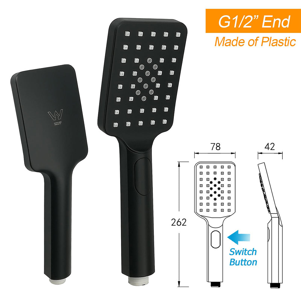 2in1 Shower Set Matt Black 12" Rainfall Head 3 Modes Handheld Silding Rail Combo