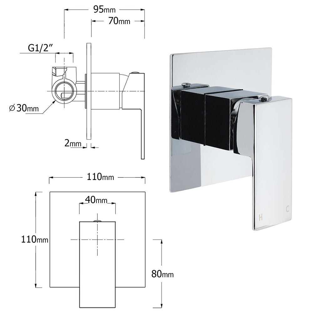 WELS Chrome 8" Twin Square Shower Set Rain Head 3 Modes Handheld Sliding Rail + Mixer