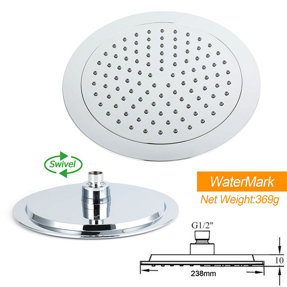 WELS Chrome 9" Rainfall Dual Shower Head & Handheld Sliding Rail Wall Arm Round Set