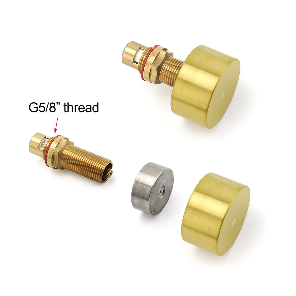 Brushed Gold 1/4 Turn Round Knob Hot Cold Tap Wall Set For Shower Vanity Spout
