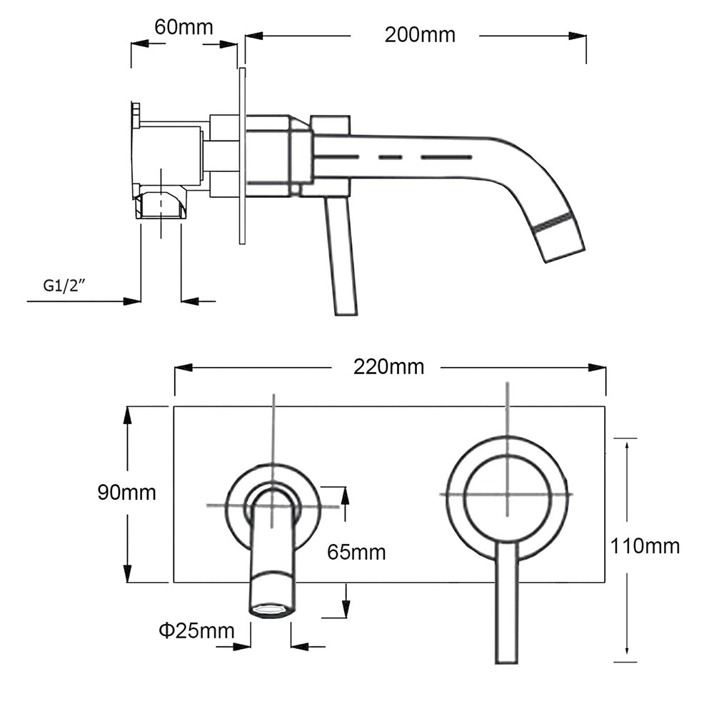 Brushed Gold Round Wall Mounted Basin Mixer Vanity Sink Tap Faucet Curve Spout