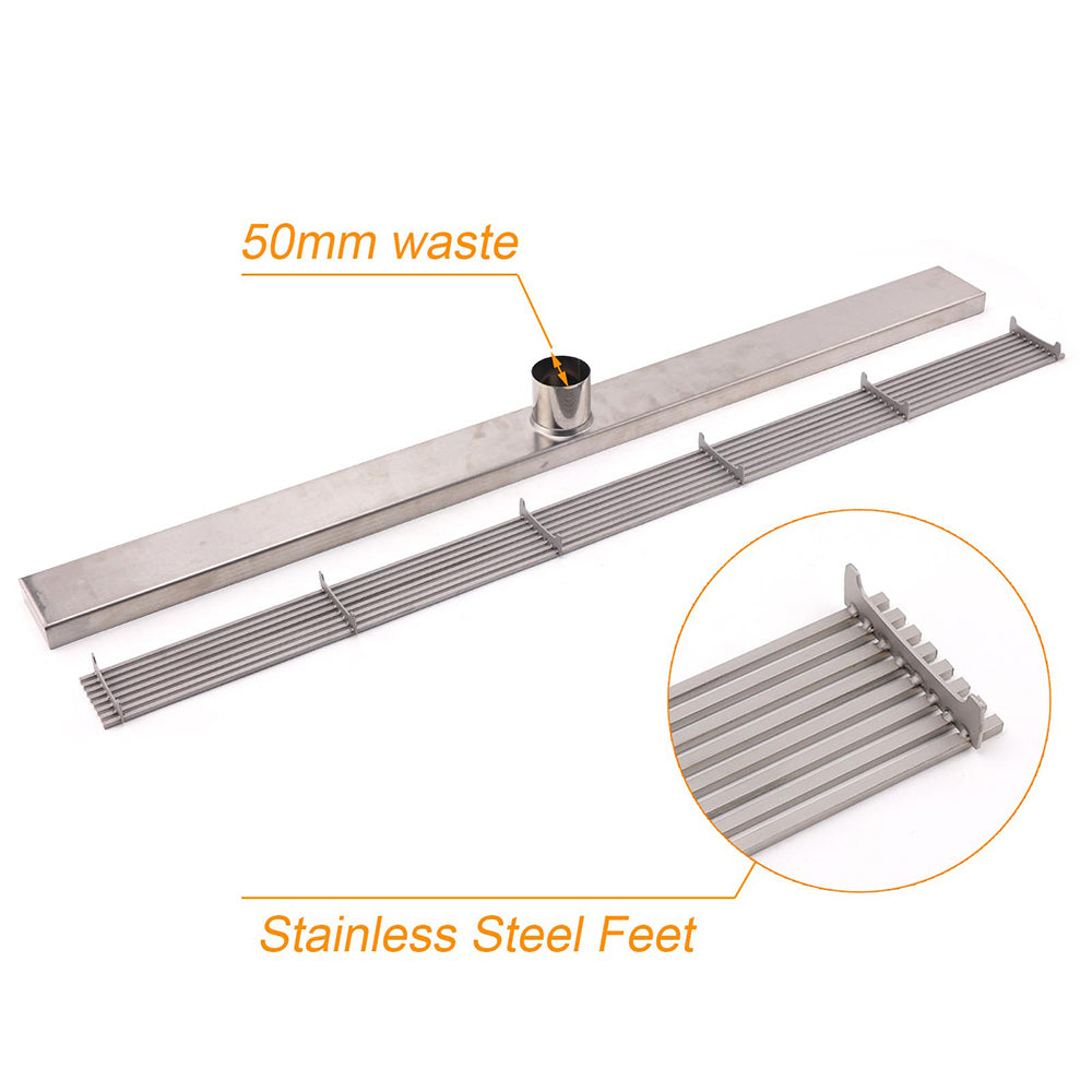 Chrome Stainless Steel Shower Grate 600mm Sword Fence Floor Drain 50mm Outlet