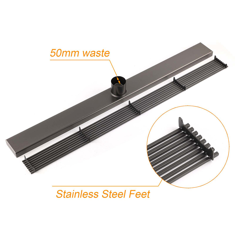 Gun Metal 900mm Strip Fence Linear Shower Grate Floor Drain 50mm Central Waste