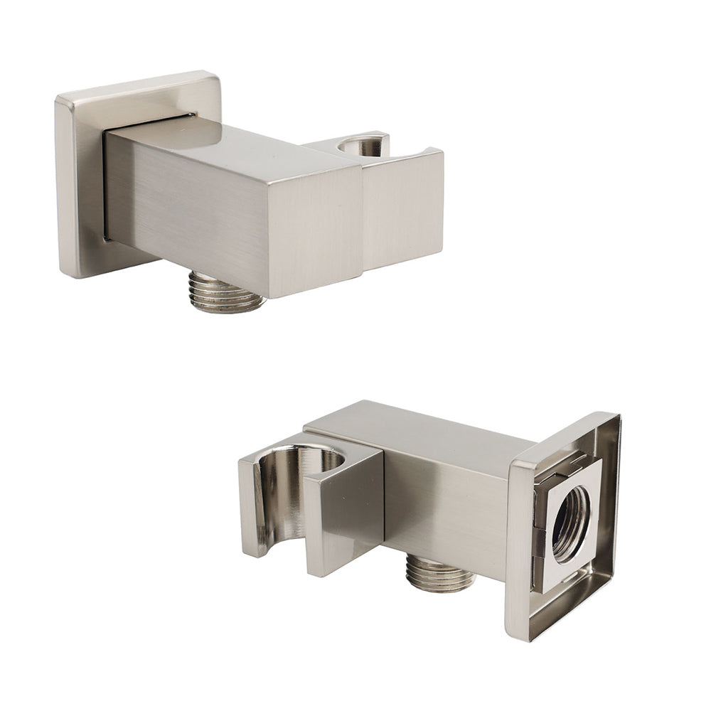 Brushed Nickel Square Bracket Flexible Shower Head Holder Wall Connector 1/2" End Thread