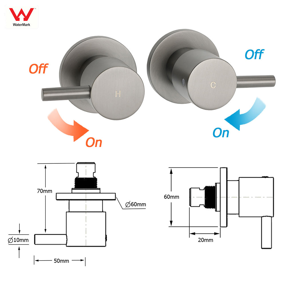 WELS Gun Metal Round 10" 2in1 Shower Head 3 Modes Handheld Slide Rail Arm Twin Taps