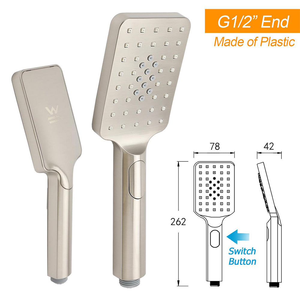 Brushed Nickel 2in1 Square 12" Thin Rainfall Head Shower 3 Modes Handheld Sliding Rail Arm Set