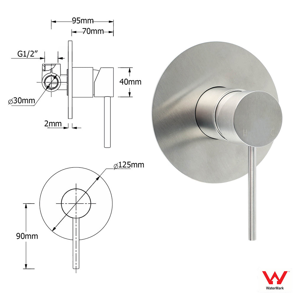 Brushed Nickel Round 8" Rain Head Shower 1 Mode Handheld Sliding Rail Arm Mixer 2in1 Set