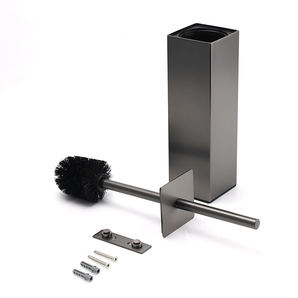 Bathroom Gun Metal Grey Square Toilet Brush 304 Stainless Steel Holder Cup Kit