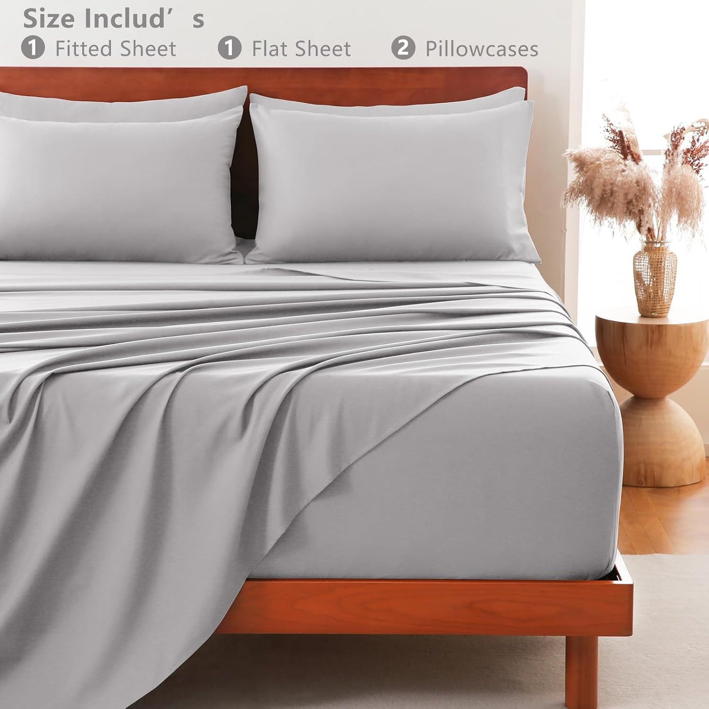 Hotel Soft Bed Sheet Set- Bedding Sheets & Pillowcases -Breathable Bedding - Wrinkle, Fade, Stain Resistant-Deep Pocket Flat Fitted Bed Sheet Set(Silver-gray,Super King)