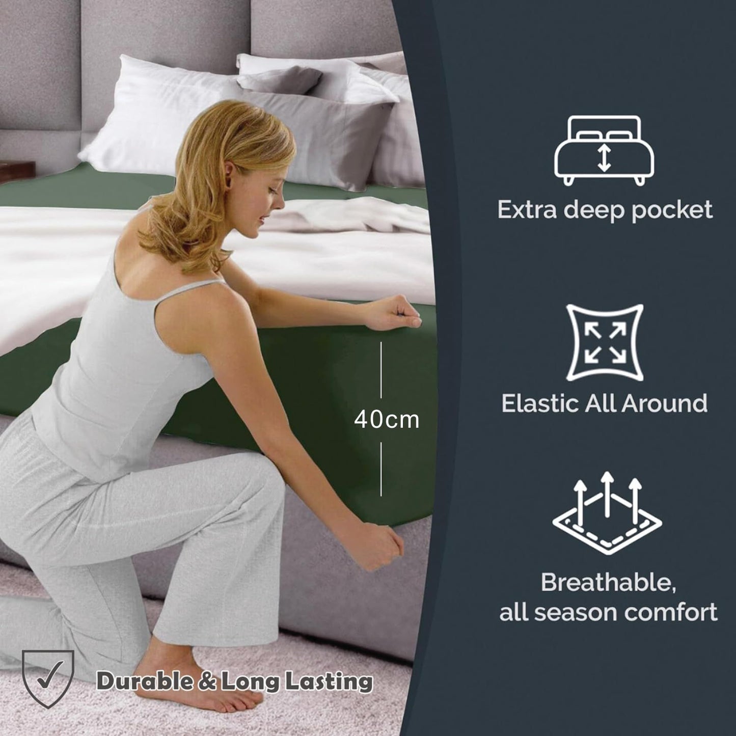 Hotel Quality Fitted Sheet - 1 Piece Fitted Sheet -Breathable Bedding - Wrinkle, Fade, Stain Resistant- 16inch/40cm Deep Pocket Fitted Bed Sheet-Wrinkle and Fade Resistant,(Olive green,Double)