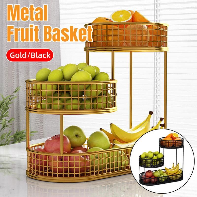 Luxury Multi-Layer Fruit Basket Snack Storage Rack Living Room Coffee Table - Gold
