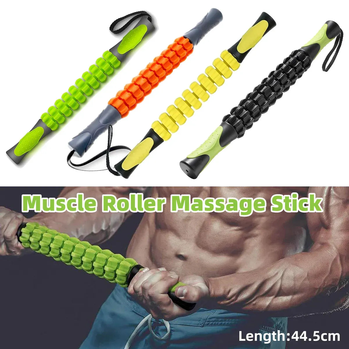 Muscle Roller Stick Full Body Fitness Massage Tool for Home and Gym Use - Black