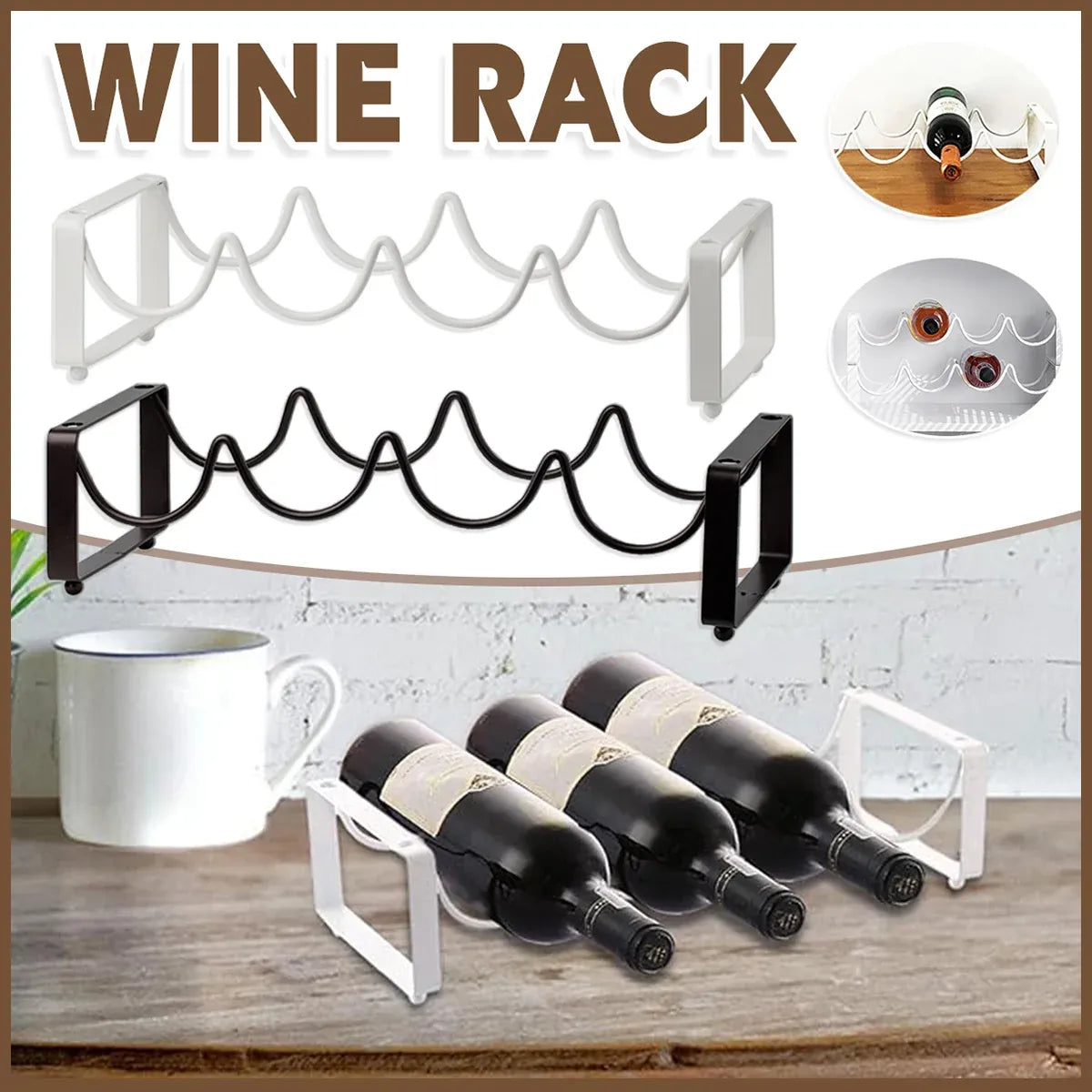 Iron Wine Rack Bottle Holder Metal Display Stand Tabletop Decorative Storage - White