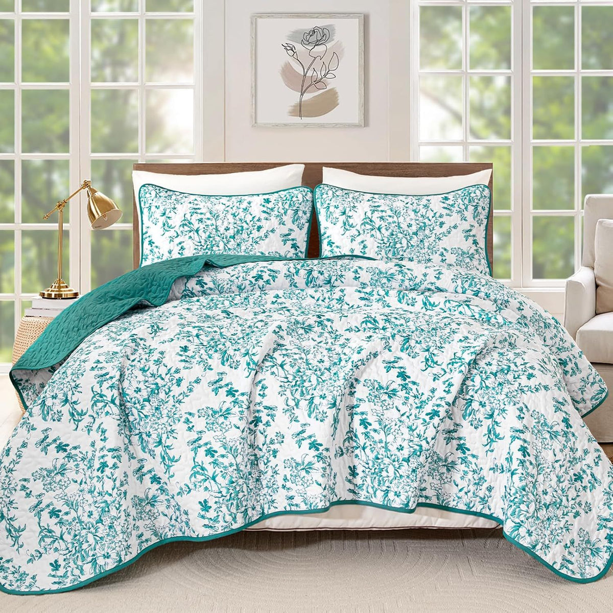 Blue Green Botanical Serenity Coverlet Bedspread Set