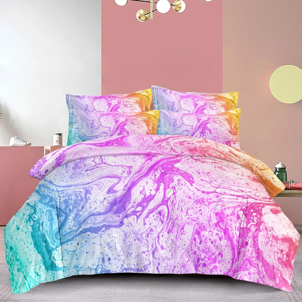 Pastello Marble Rainbow Swirl Quilt / Doona / Duvet Cover set