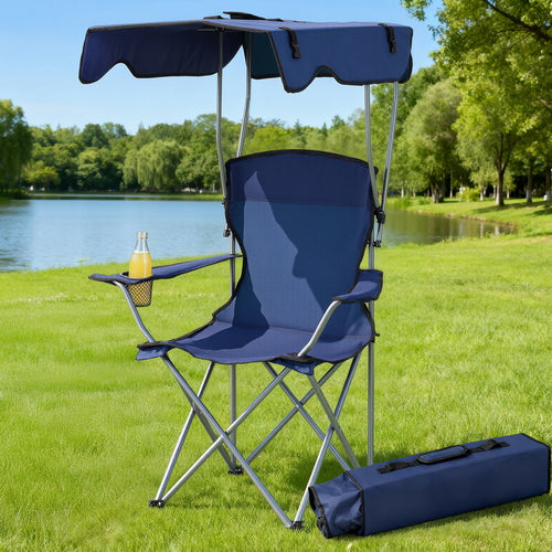 Weisshorn Camping Chair With Canopy Folding Outdoor Portable Seat Lightweight Beach Picnic Fishing Capacity 120KG Navy Blue