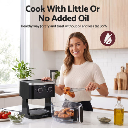 Devanti 4.5L Glass Air Fryer Kitchen Oven Knob Control 1350W Healthy Cooker Black