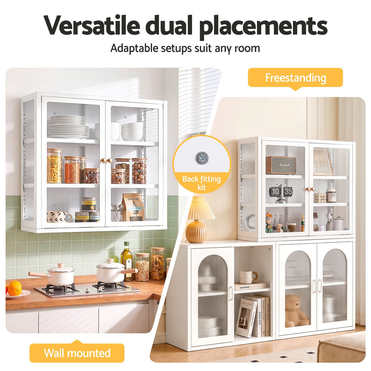 Artiss Buffet Cabinet Sideboard Wall Mounted Clear Display Storage 60cm White