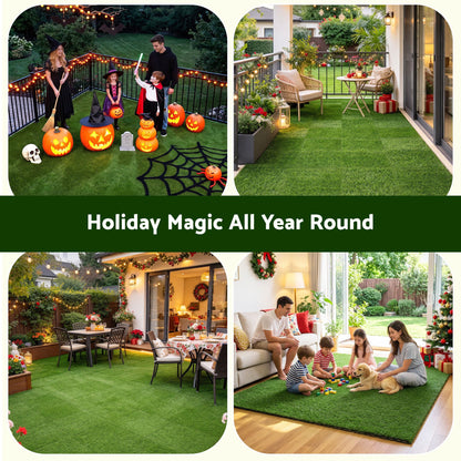 Prime Turf Artificial Grass Turf Tiles Interlocking Fake Grass Mat for Balcony Pet 12 Pack