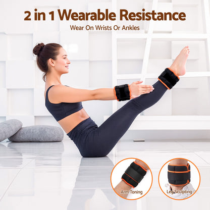Everfit Adjustable Ankle Weights, 1 Pair (0.9-4.55Kg) Removable Sandbags for Women & Men, Wrist Weights & Leg Weights for Home Gym, Pilates, Walking, Strength Training