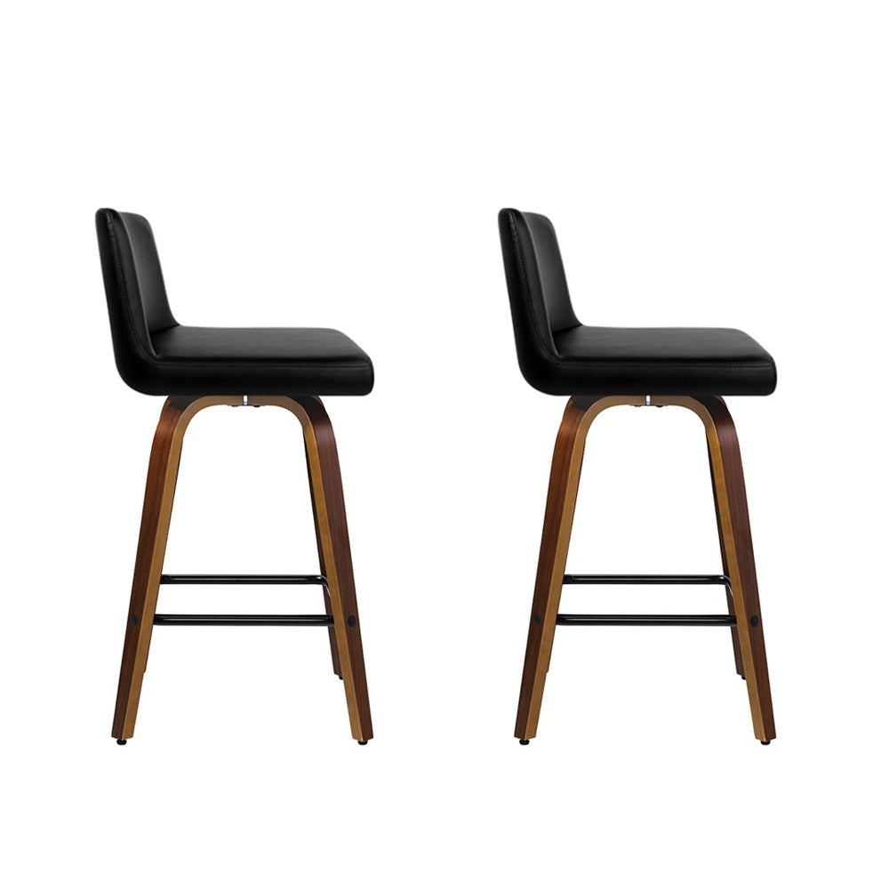 Artiss 2x Bar Stools Swivel Leather Padded Wooden