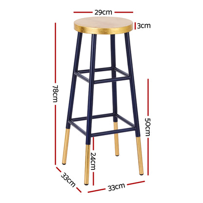 Artiss 2x Bar Stools Metal Gold Navy