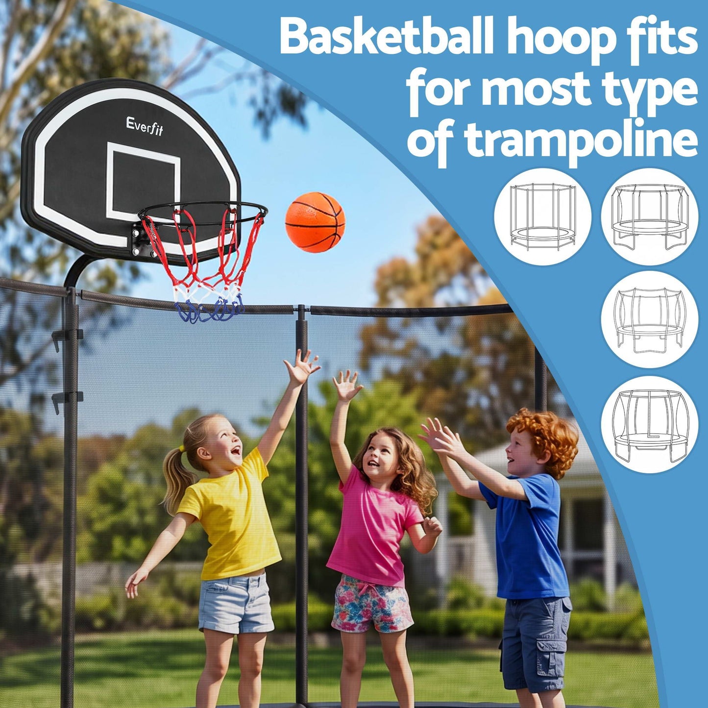 Everfit Kids Basketball Hoop with Ball and Pump Fit for Trampoline 25mm-32mm Poles Black