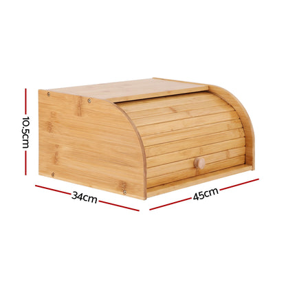 Artiss Bamboo Bread Box Bin Roll Top Kitchen Countertop Storage 45cm Natural
