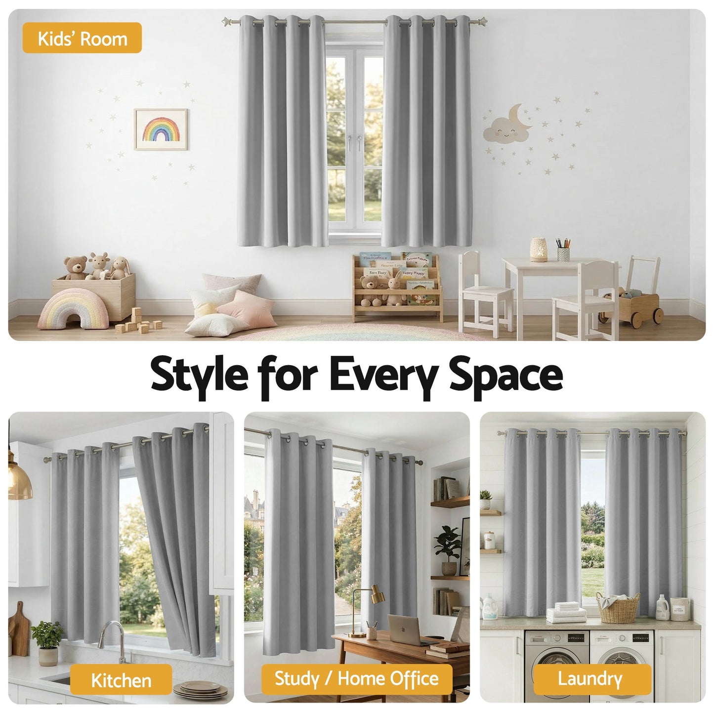 Artiss Blockout Curtains 2X 132x160cm Thermal Insulated Eyelet Drapes Grey