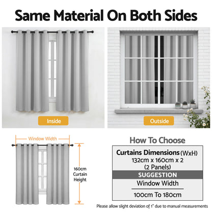 Artiss Blockout Curtains 2X 132x160cm Thermal Insulated Eyelet Drapes Grey