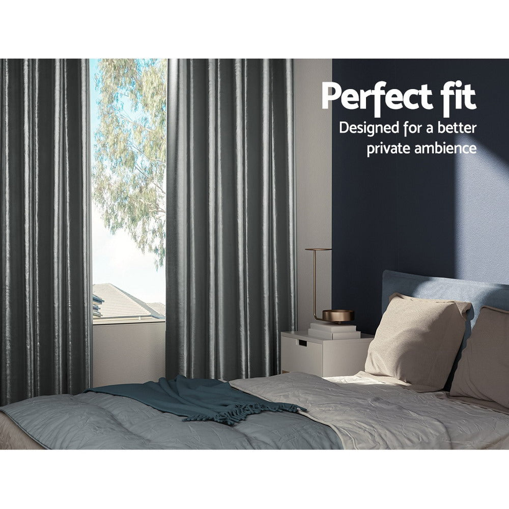 Artiss 2X Blockout Curtains Eyelet 140x230cm Grey Shine