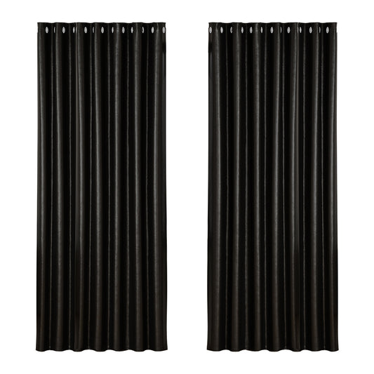 Artiss 2X Blockout Curtains Eyelet 240x230cm Black Shine