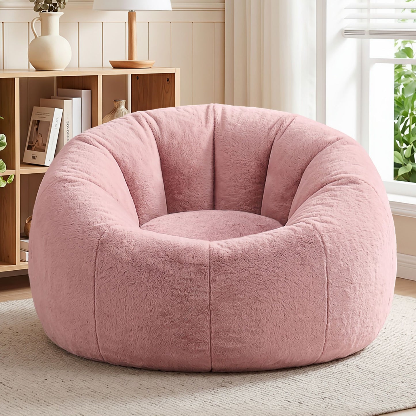 Artiss Bean Bag Chair Cover (No Filler) Soft Faux Fur Beanbag Cover Large Round Stuffed Animal Storage Bean Bag Cover Washable Lazy Sofa Cover for Adults Kids Teens, Pink