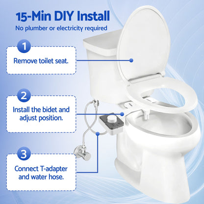 Cefito Non-Electric Ultra-Slim Bidet Attachment Detachable Bidet with Dual Nozzle Frontal & Rear Wash Adjustable Water Pressure Cold Water Toilet Bide