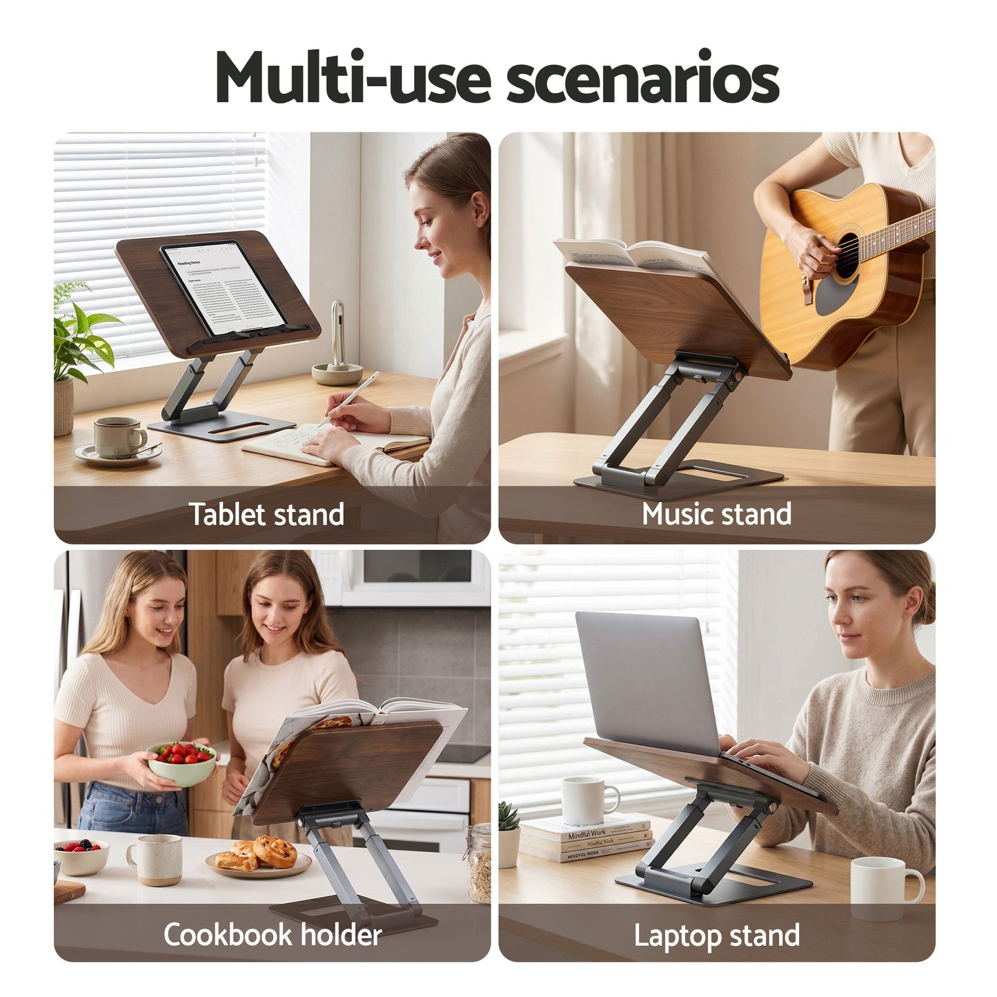 Artiss Book Stand Telescopic Book Holder with Page Clip Ergonomic Desktop Stands OAK