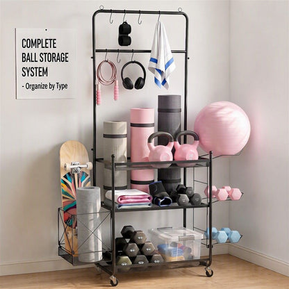 Everfit Yoga Mat Ball Storage Cart Multifunction Equipment Organizer Rack 145cm