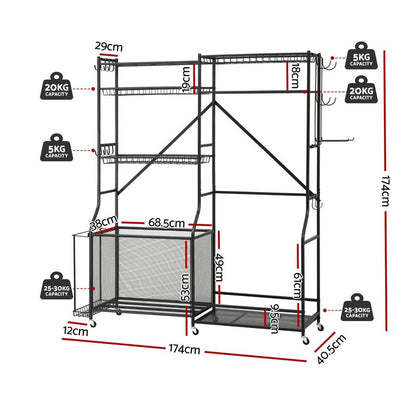 Everfit Sports Equipment Organizer Rack Multi Garage Storage for Golf Bag 174cm