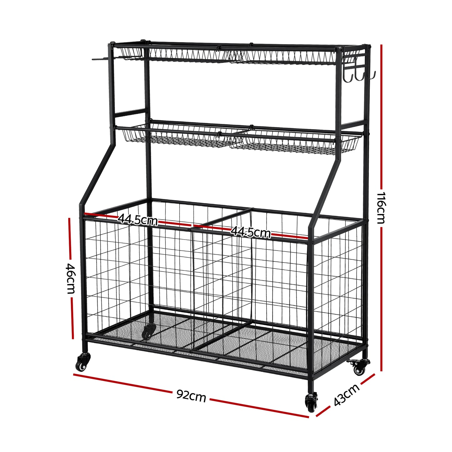 Everfit Sports Equipment Organizer Storage with Wheels Multi-Sport Garage Gym Black