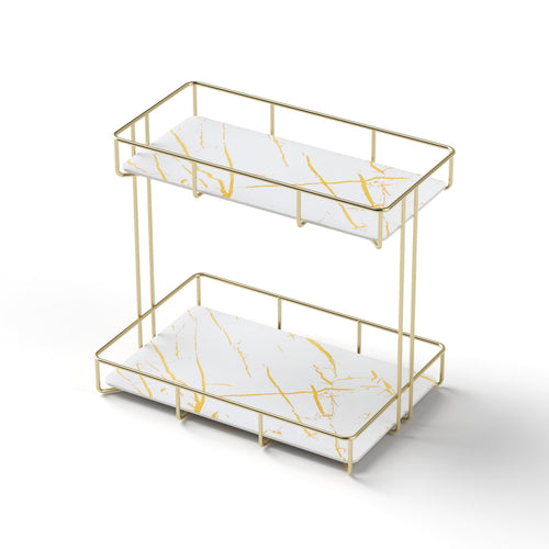 Artiss Bathroom Storage Rack 2 Tier Corner Organiser Gold Marble Look