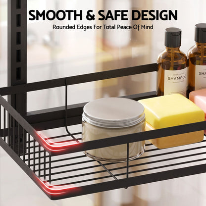 Artiss Over Door Bathroom Rack Hanging Organiser 4 Tier No Drill 91cm Black